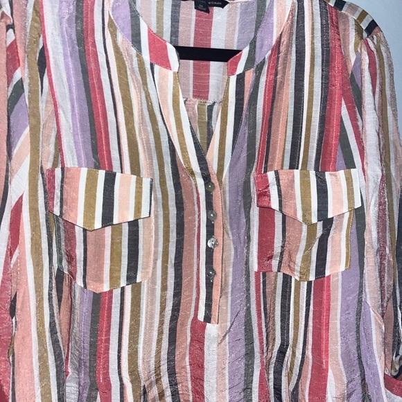 NWT Zac & Rachel woman striped tunic style button v neck top size 2X - Picture 2 of 6